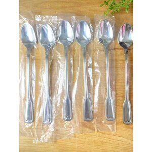 6 Stainless Steel Iced Tea Spoons With Stainless Fiddle Shape